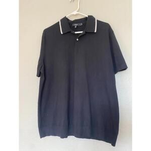 Theory Polo Shirt Mens XLarge Short Sleeve Black White Stripe Collard Stretch